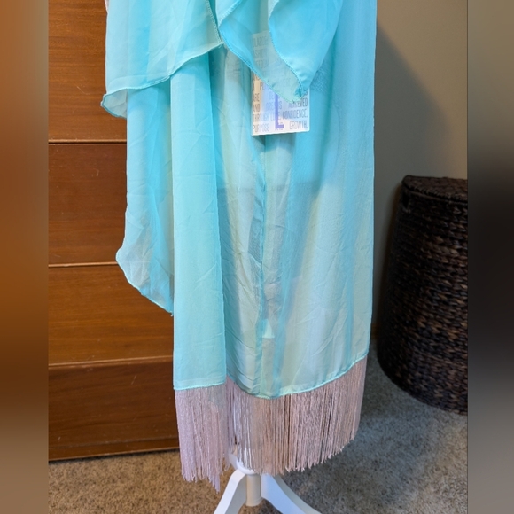 NWT LuLaRoe Monroe Seafoam Green Fringe Swim Coverup - Picture 5 of 13